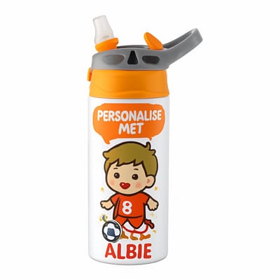 Minimalistische Drinkfles – Stijlvolle Waterfles voor Liefhebbers van Eenvoud - Waterfles voor kinderen (wit/oranje)