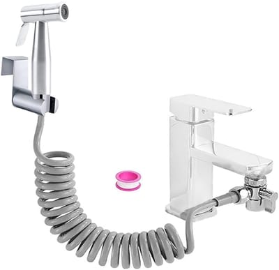 Dailygoods - Bidet roestvrijstalen handdoucheset, badkamerbidetbevestiging met kraandispenser, veerslanghaak, kraandispenser, badkamerhygiëne en luierreiniging, zilver