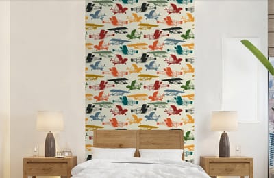 Behang - Fotobehang Patronen - Vliegtuig - Retro - Jongens - Kinderen - Kids - Jongetje - Breedte 120 cm x hoogte 240 cm