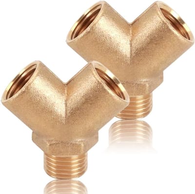 2 Stuks Messing Y-Stuk Verdelers, 1/4 Inch Fittingen voor Compressed Air en Water, 3-Weg Adapter voor Vloeistoffen en Lucht, DN8 Y-Piece IG x AG Verbindingsstukken