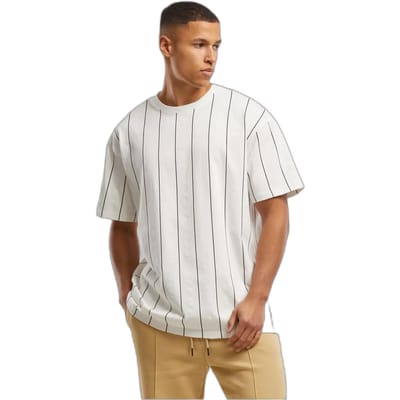 Urban Classics - Printed Pinstripe Heren Tshirt - XXL - Gebroken wit/Zwart