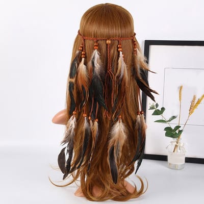 Bandeau bohème pour femmes, coiffure vintage hippie en plumes, pour dames et filles, bandeaux ethniques indiens, accessoires pour cheveux One Size marron