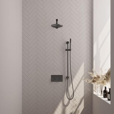 Brauer Gunmetal Edition Thermostatische Regendoucheset Inbouw - Hoofddouche 20 cm - Rechte Wandarm - Met Drukknoppen - Handdouche Staaf - Doucheslang - Geintegreerde Glijstang - Gunmetal