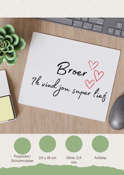 Akyol - broer ik vind jou super lief Muismat - Broer - de liefste broer - verjaardag - cadeautje voor broer - broer artikelen - kado - geschenk - 23 bij 19 cm