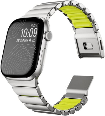 By Qubix - Geschikt voor Apple Watch bandje - Premium Stainless Steel / Siliconen band - Titanium met groen - Geschikt voor Apple Watch 44mm / 45mm / 46mm / 49mm (Ultra 1,2 en 3)