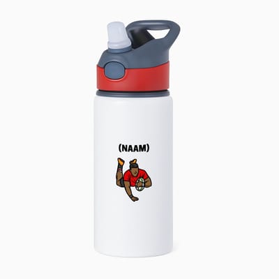 Hacebo® - Rugby met eigen naam waterfles met rietje rood - Rugby - Rugbyer - Sport - water fles - 650ML