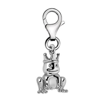 Quiges – Charm – Hanger - 3D Kikker Prins - Verzilverd - karabijnslot - geschikt - voor - Bedelarmband - QHC133
