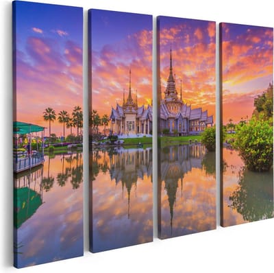 Artaza Canvas Schilderij Vierluik Wat Non Kum Tempel in Thailand - 80x60 - Foto Op Canvas - Canvas Print