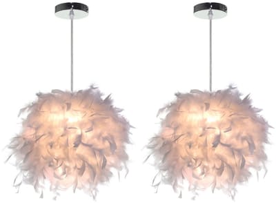 2 Stuks Hanglamp Modern Veren Lampenkap 24cm Kroonluchter voor Slaapkamer Zonder Gloeilampen