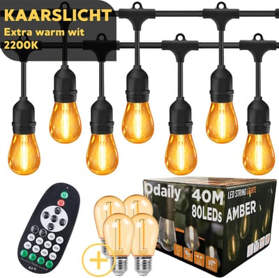 Odaily Lichtsnoer Amber - 40 Meter - 80 LED Lampen - Extra Warm Wit Licht - Dimbaar - Professionele Kwaliteit