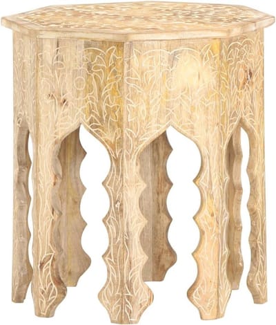 Bijzettafel Massief Hout - Ronde Tafel - Woonkamer Decoratie - Handgesneden Uniek Patroon - 48 cm Diameter - Bruin