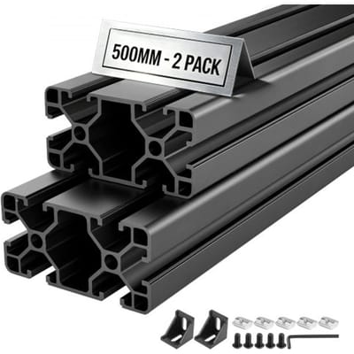 VEVOR 4080 aluminium profielen, 2 stuks, 50 cm, geanodiseerde T-sleuf aluminium profielen volgens EU-norm, zeer sterk geëxtrudeerd profiel, aluminium rail voor 3D-geprinte onderdelen, CNC-werkbanken en -montage, zwart
