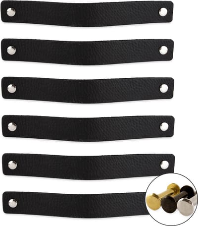 Leren handgrepen - Zwart - 6 stuks - 20,0 x 2,5 cm - Handgreep zwart - Handgrepen leer - Leren meubelgreep - Leren handvaten kast - Leren lus - Handgreep kast leer - Leren greepjes - Handvat leer - Leren deurgreep - Leren handgreep zwart
