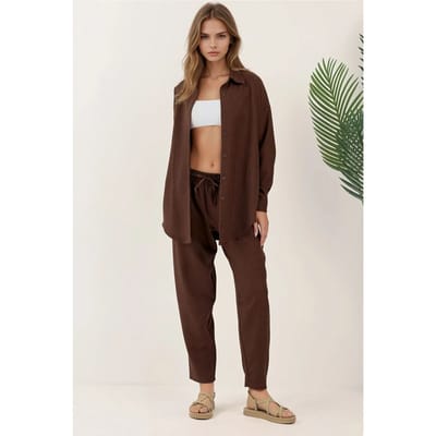 Linnenmix Lange Mouw Shirt en Broek Co-ord Set