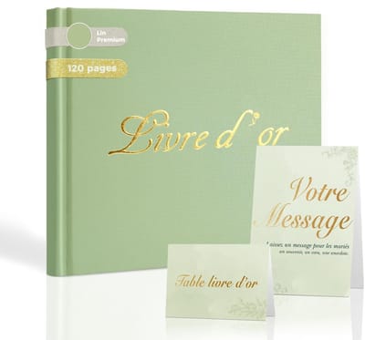 Dailygoods- Gastenboek Bruiloft - Linnen Canvas met Vergulding - 20x20 cm - Dik Papier - Platte Binding - Coördinerende Ezel en Ontvangstkaarten - Herinneringsboek