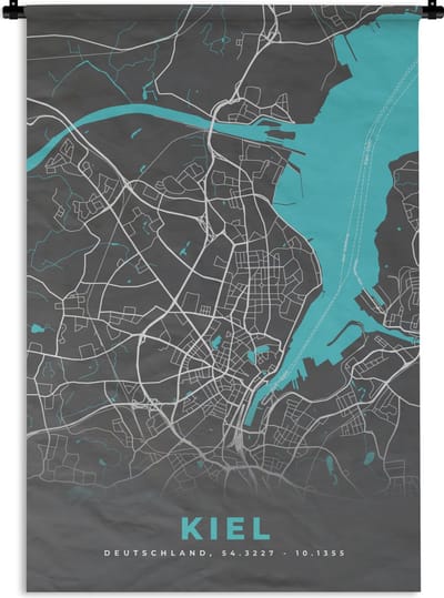 Wandkleed - Wanddoek - Kaart – Plattegrond – Stadskaart – Kiel – Duitsland – Blauw - 120x180 cm - Wandtapijt