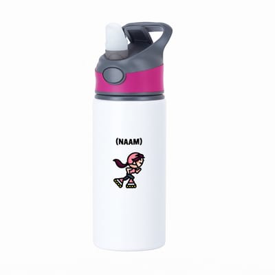 Hacebo® - Skeeleren met eigen naam waterfles met rietje roze - Sport - Skeeleraars - Skaten - water fles - 650ML