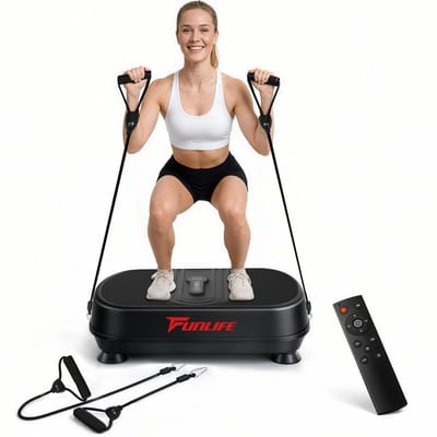 Funlife V6 Trilplaat - Vibratieplaat voor Thuis - 120 Standen - 5 Programma's - Bluetooth Muziek - Met Trainingsbanden en Afstandsbediening - Max. 120 kg