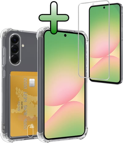 Hoesje Geschikt voor Samsung Galaxy A56 - Met Screenprotector - En Pashouder - En Kaarthouder - Telefoon Hoes Shockproof - Siliconen Case - Back Cover - Shock Proof - Pasjes Houder - Transparant