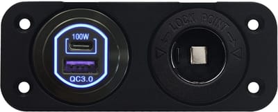 ProRide 12-24V USB/USB C Autolader 2 Poorten Inbouw - 100W QC3.0 - Sigarettenaansteker - Blauw