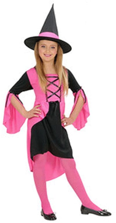 Widmann Heksenjurk kinderen roze - jurk en hoed - Halloween - Carnaval 140