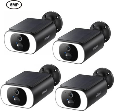 ieGeek S1 Pro Solar Camera - Draadloze Beveiligingscamera voor Buiten - Buiten Camera met Zonnepaneel - Bewakingscamera voor Buiten - 4Stuks - Beveiligingscamera Buiten - 5MP Ultra HD - Met Wifi en App - Zwart