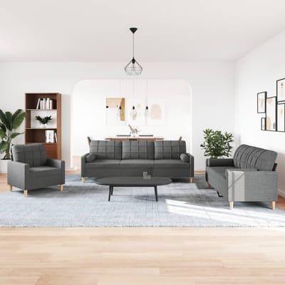 vidaXL - 3-delige - Loungeset - met - sierkussens - stof - donkergrijs
