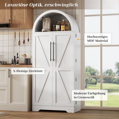 HAUSS SPOLE Vitrinekast - Gebogen Design Met Open Vakken En Deuropberging - Voor Keuken En Woonkamer - MDF - 70x40x165 Cm - Wit