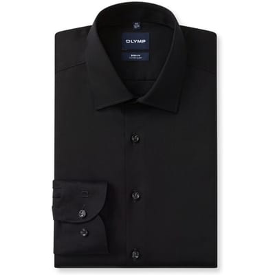 OLYMP Level 5 body fit overhemd (tattoo proof) - Cover shirt - niet doorschijnend twill - zwart - Strijkvriendelijk - Boordmaat: 41 (EU maat: L)