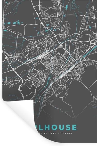Muurstickers - Sticker Folie - Mulhouse - Frankrijk - Kaart - Plattegrond - Stadskaart - 20x30 cm - Plakfolie - Muurstickers Kinderkamer - Zelfklevend Behang - Zelfklevend behangpapier - Stickerfolie
