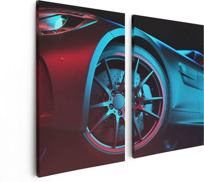 Artaza Canvas Schilderij Tweeluik Moderne Sportwagen Auto  - 80x60 - Foto Op Canvas - Canvas Print