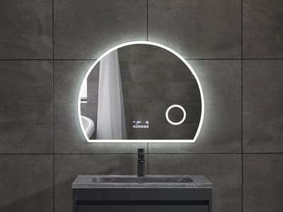 Mawialux LED Badkamerspiegel - Bluetooth en speakers - 80x64cm - Halfrond - Verwarming - Touchscreen - Dimbaar - Hannah PLUS