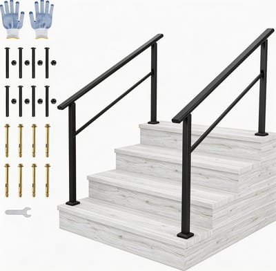 Set van 2 buitentrapleuningen verstelbaar van 0° tot 45° - aluminium trapleuning voor voortrappen - zwarte weerbestendige terrastrapleuningset voor 4 treden