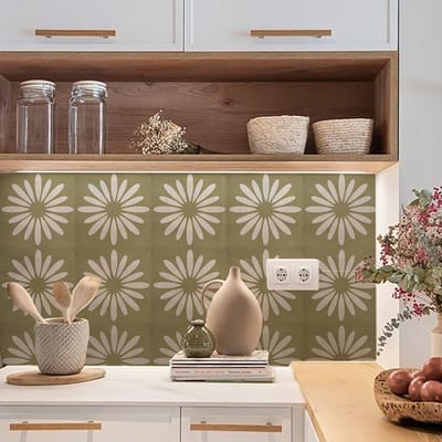 Dailygoods- Tegelsticker Bruin/Wit Bloemmotief - Zelfklevende Tegels - Peel & Stick - 10 Stuks - 20x20 cm - Voor Badkamer/Keuken - Muursticker
