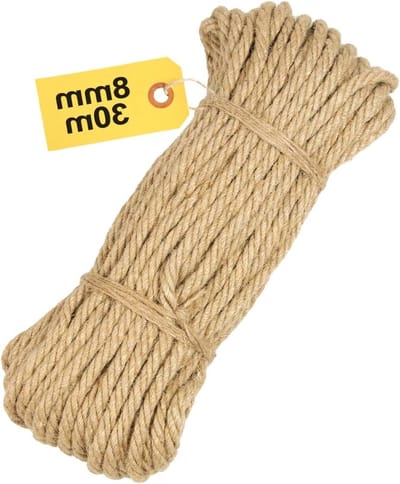 Sterke 8mm Jute Touw van 30m voor Tuinieren, Ambachten, DIY Projecten en Cadeauverpakking - Duurzaam en Dikker Koord voor Krabpaal en Huisdecoratie