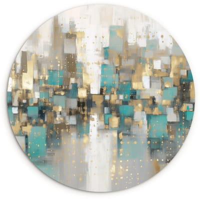 WallCircle® Wandcirkel 120x120 cm - Muurcirkel Abstract - Blokken - Goud - Skyline - Muurdecoratie woonkamer - Wanddecoratie slaapkamer - Kamer decoratie accessoires - Ronde schilderijen XXL