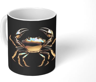 Mok - Koffiemok - Goud - Krab - Dieren - Zwart - Mokken - 350 ML - Beker - Koffiemokken - Theemok
