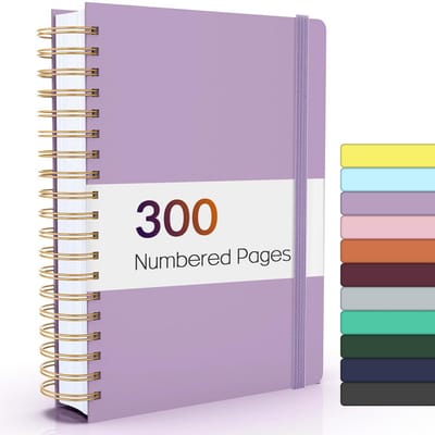 Linnen Gebonden A4 Spiraal Notitieboek met 300 Gelinieerde Pagina's en Inhoudsopgave