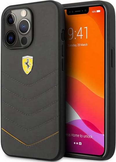 Ferrari Leather Quilted Back Case - Geschikt voor Apple iPhone 13 Pro Max (6.7") - Grijs