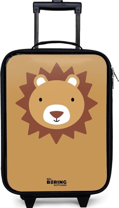 NoBoringSuitcases.com® - Kinderkoffer jongen - Kindertrolley meisje - Bruine leeuw dierenportret - Koffer kind lichtgewicht - Reiskoffer trolley voor kinderen - Koffertje met lichtgevende wieltjes - Rolkoffer zwart