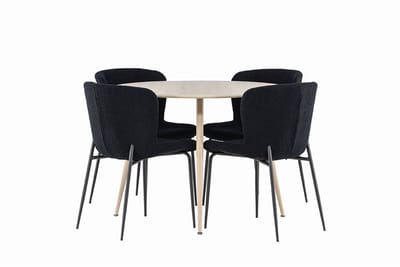 Plaza eethoek tafel Ø100cm en 4 teddy stoelen whitewash.