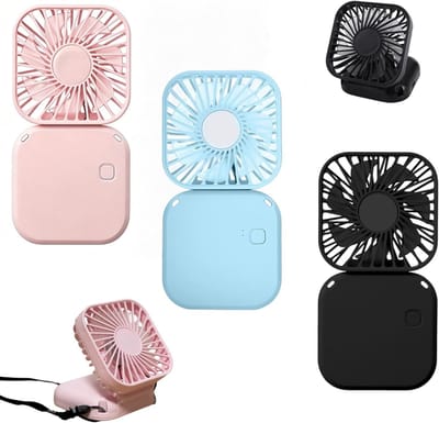3 Stuks Opvouwbare Handventilator | USB Oplaadbare Mini Fan met 3 Snelheden | Lichtgewicht & Stille Ventilator | Incl. Draagkoord | voor School, Kantoor, Buiten & Kamperen | Geschikt voor Kinderen & Gezin | Roze/Blauw/Zwart