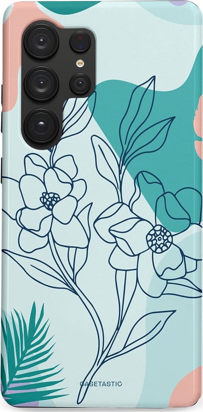 Casetastic Hoesje Geschikt voor Samsung S25 Ultra - Stijlvolle Beschermende Duo-layer Case - Zeegroen Bloemenfestijn