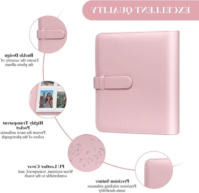 Pocket Photo Album voor Fujifilm Instax Mini 12 9 11 8 - 256 Foto's, PU Leer, Geschikt voor Polaroid en Kodak Foto's (Roze)