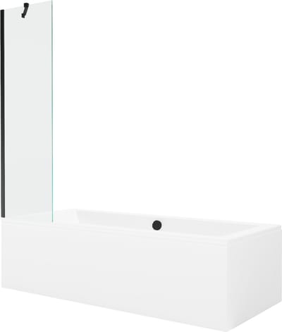 Mexen Cube rechthoekig bad 170 x 80 met omkasting en 1-vleugelig scherm 50 , transparant, zwart - 550517080X9505000070