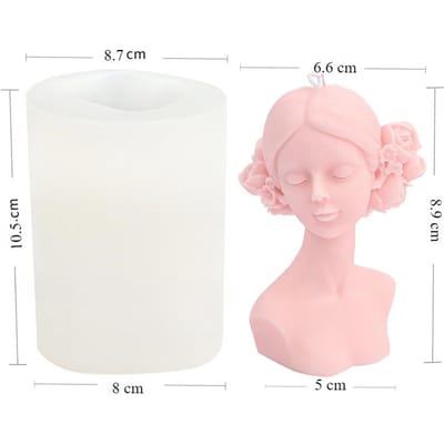 Moule en Silicone Bougie Fille Yeux Fermés 3D Fleur Rose Bandeau Beauté Parfum Savon Jeune Tresse Femme Corps Statues en Plâtre Décorer