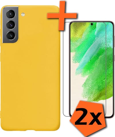 Hoes - Met 2x Screenprotector - Geschikt voor Samsung Galaxy S21 FE - Sterk & Shockproof - Back Cover - Siliconen Case - Telefoon Hoes - Geel