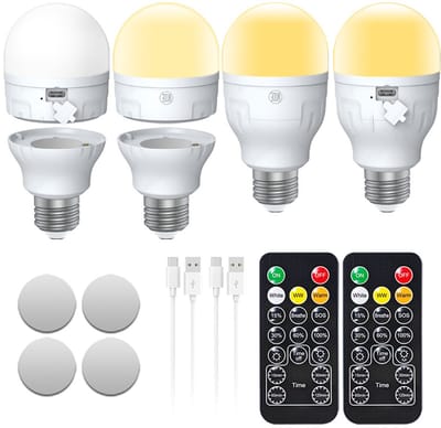 Oplaadbare Dimbare LED Gloeilamp met Afstandsbediening E26 USB-C-Three color temperature AC model 4-pack set