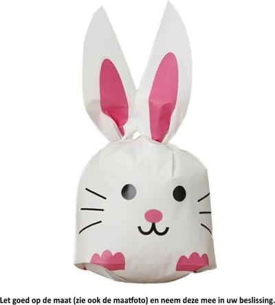 50x Uitdeelzakjes Wit - Roze Konijn 13 x 22 cm - Plastic Traktatie Kado Zakjes - Snoepzakjes - Koekzakjes - Koekje - Cookie Bags - Pasen - Kinderverjaardag - Feestje