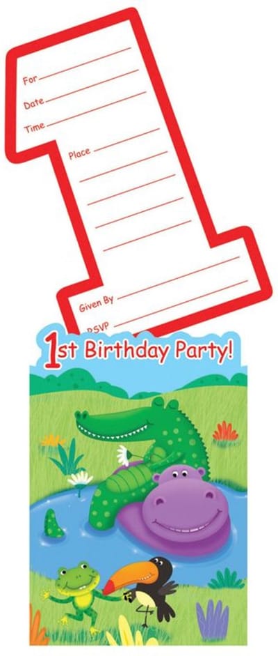 8 uitnodigingskaarten met junglethema voor een eerste verjaardag